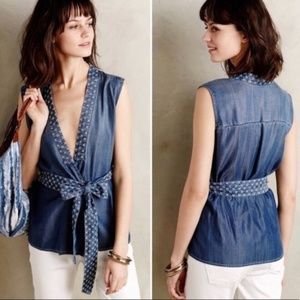 🌬🏇Holding Horses Stitched Chambray Wrap Tank Top